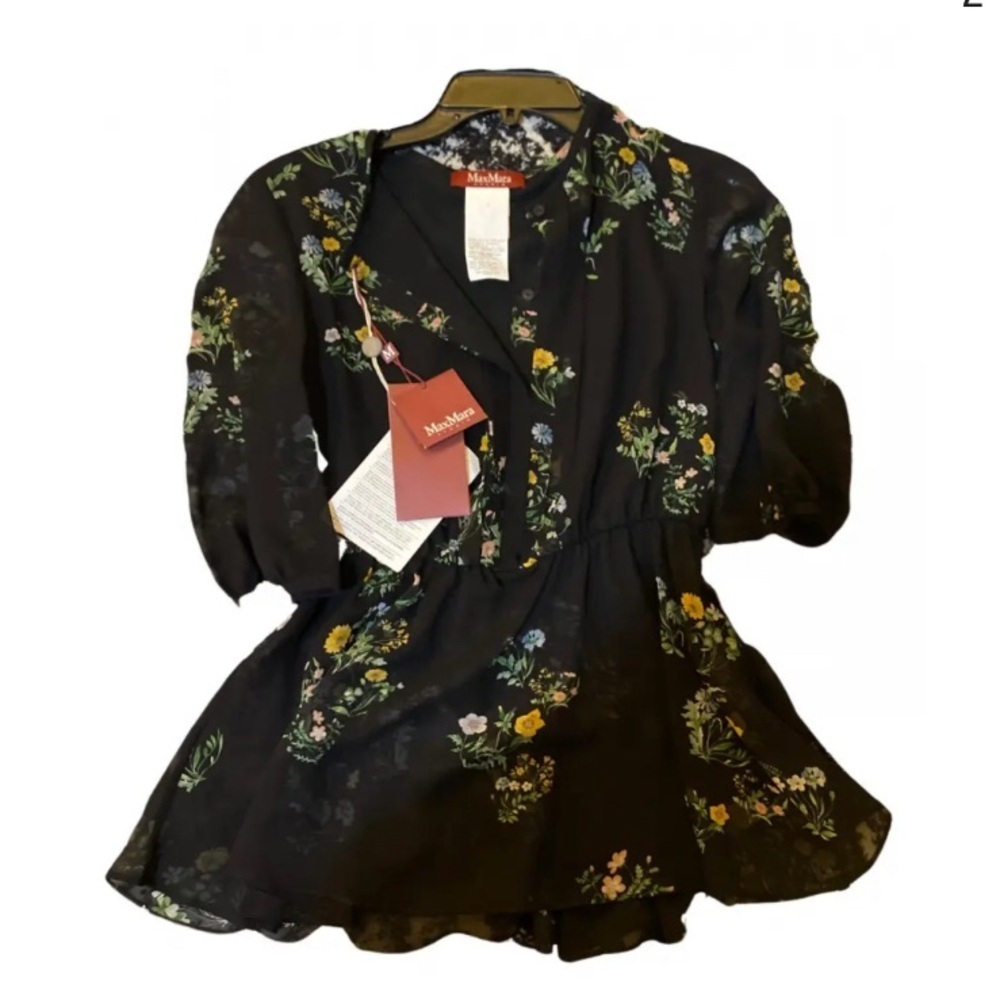 NWT MaxMara Silk Black Floral Top